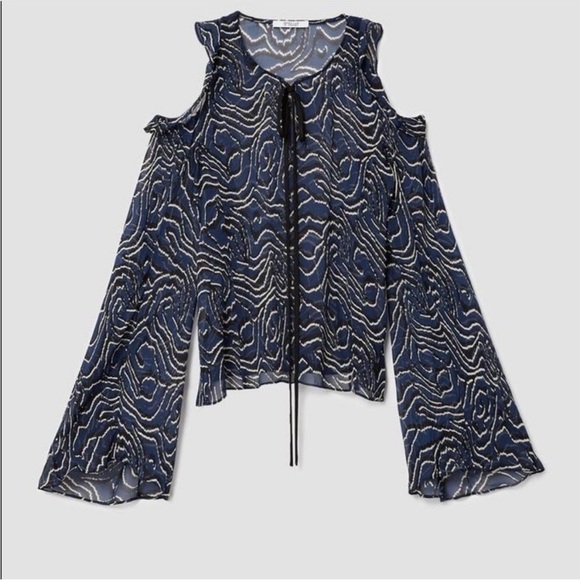 10 Crosby Derek Lam ruffled open shoulder belle sleeve sheer silk blouse blue 2 - Picture 12 of 12